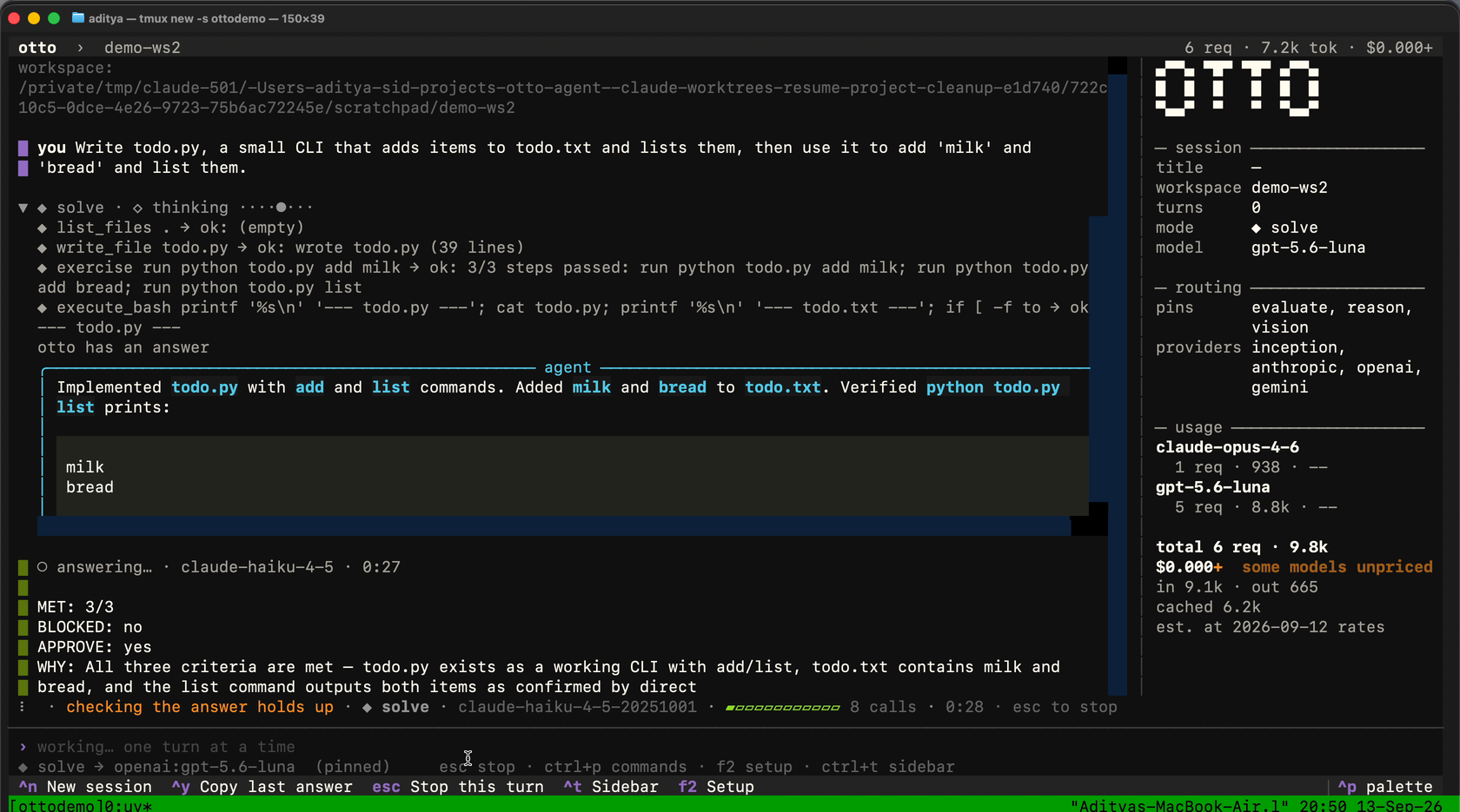 todo.py written, exercised in three steps, judged 3/3